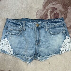 American Eagle Outfitters Blue Jean Shorts with White Lace